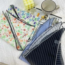 条纹碎花轻薄三角巾丝巾女百搭围巾春夏护颈装饰头巾领巾日韩系脖