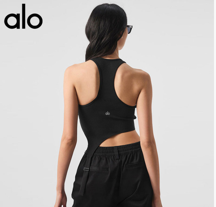 alo 跨境爆款螺纹运动上衣女2025裸感不规则下摆瑜伽服厂家批发|undefined