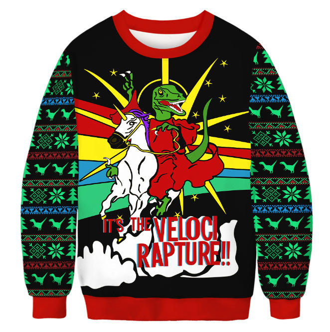 Transfronterizo europeo y americano 2024 Navidad HAPPY3D impresión digital pareja de hombres y mujeres suéter de cuello redondo para niños cabello de una pieza