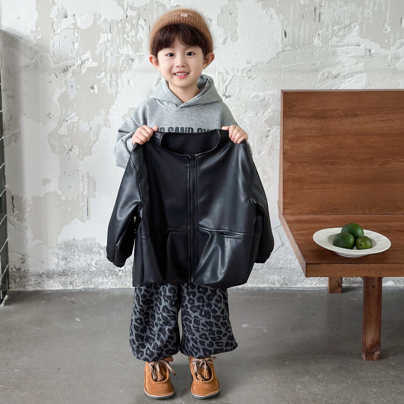 儿童衣服男童套装2025新款帅气宝宝小男孩春秋装皮马甲卫衣三件套|undefined