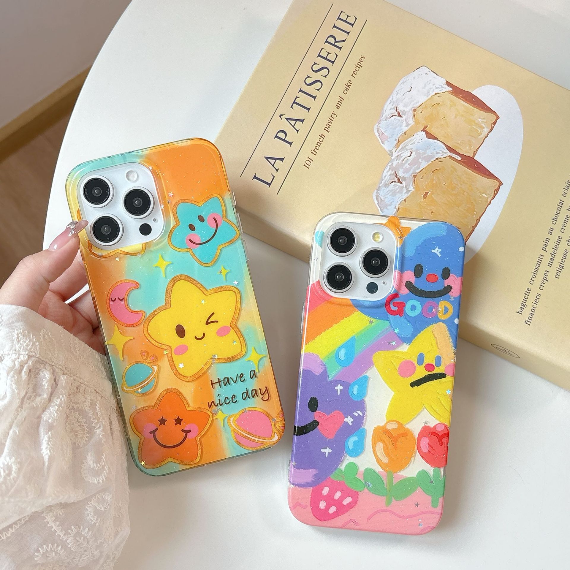 Personalidad Rainbow Star Graffiti Adecuado para Apple 16ProMax Funda para teléfono móvil 15Pro Pareja 14/13 Cadena 15Pm