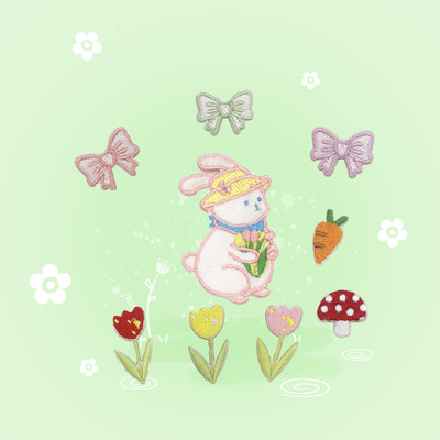 new pattern Plush Rabbit Embroidery Cloth sticker Bouquet Bag Mobile phone shell Decorative stickers clothing accessories autohesion