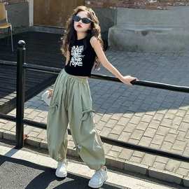 2025夏季女童新款蝴蝶结韩版灯笼裤中大童潮流百搭儿童束脚防蚊裤