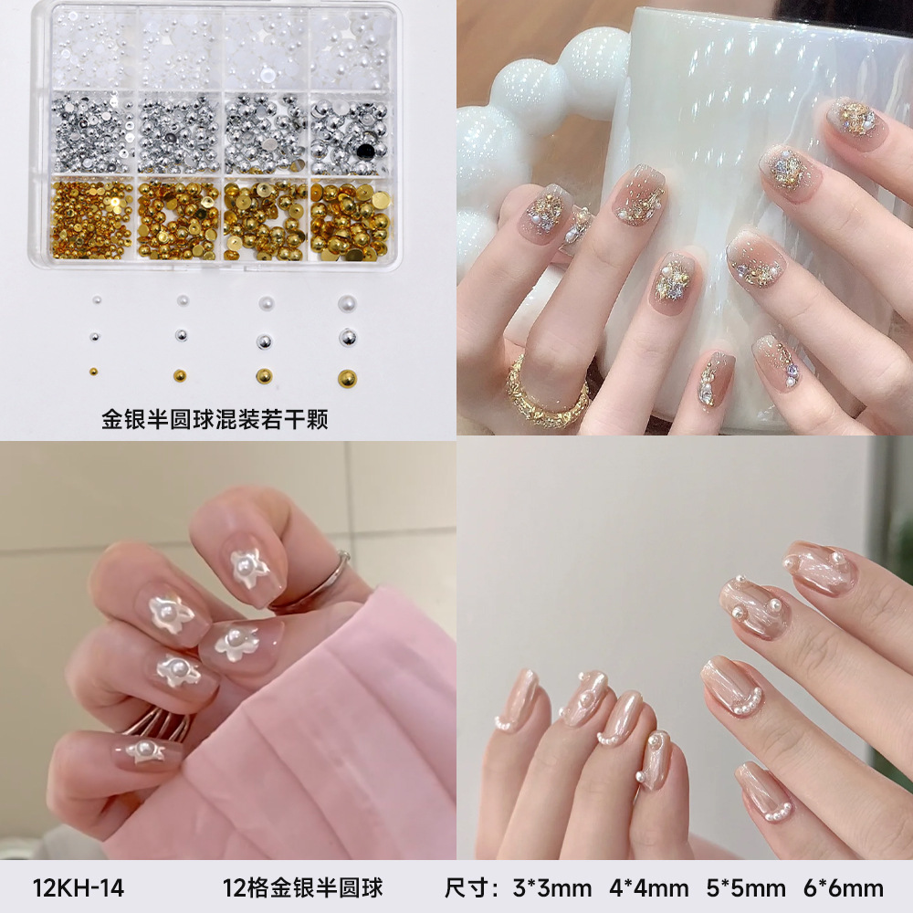 12 piezas de joyería de diamantes de manicura plana de fondo plano intermitente checo de diamantes de formas especiales joyería de mariposa de lentejuelas de uñas de perlas de todo fósforo
