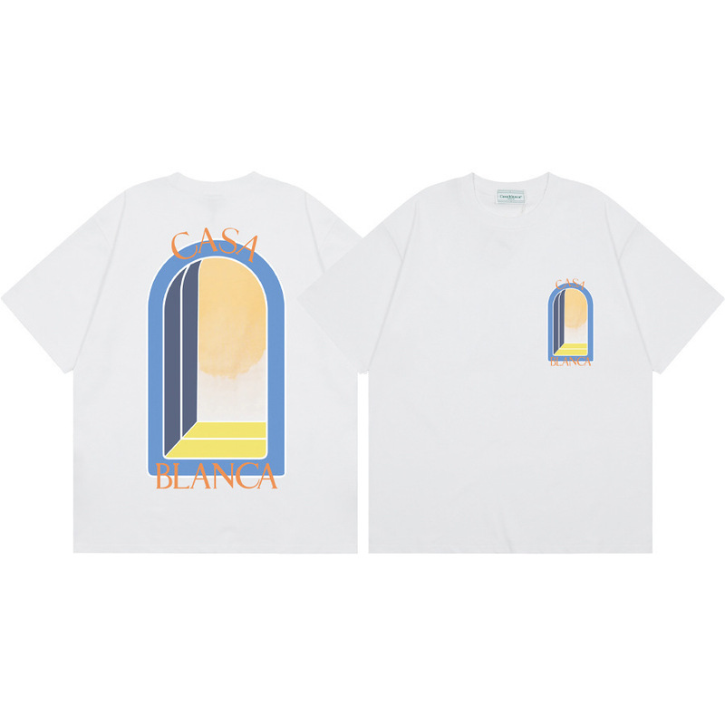 Cross-Border Export Casablanca 280g Double Yarn Spring and Summer New Painted Digital Direct Printing Casa Short-Sleeved T-Shirt 1