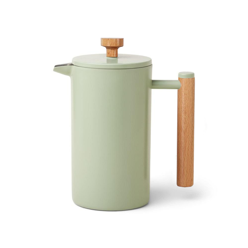 Factory wholesale in stock: French press coffee pot, stainless steel French hand-press coffee pot, simple wooden handle filter press pot for home use