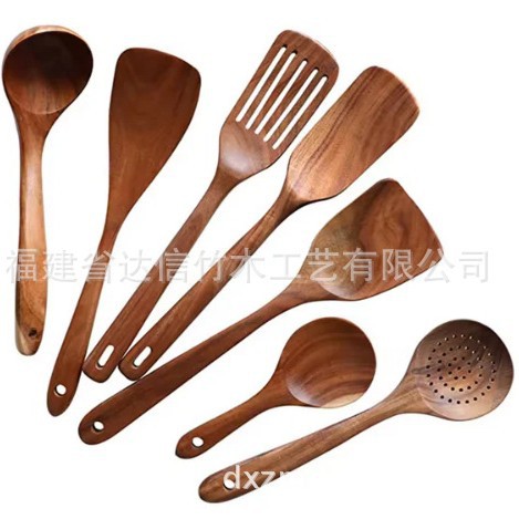 Juego de utensilios de cocina anti-quemaduras de cinco piezas, juego de nueve piezas, juego de espátulas de madera con mango largo, cuchara para remover integrada, utensilios de cocina para el hogar