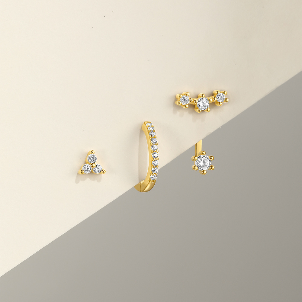 4g Weight 925 Sterling Silver Ear Needle Material Zircon Inlay Material Earrings Classification 1 Set Quantity Holiday, Daily Occasion 925 Sterling Silver Material Geometric Pattern Women's Gender Plating, Inlay Design Simple Style Style 1 Set 925 Sterling Silver Zircon Geometric Earrings 10
