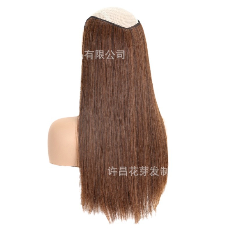 Wig for Women with Fluffy Top of Head, V-Shaped Straight Hair Extensions, Long Straight Hair, One-Piece High Temperature Resistant Wig