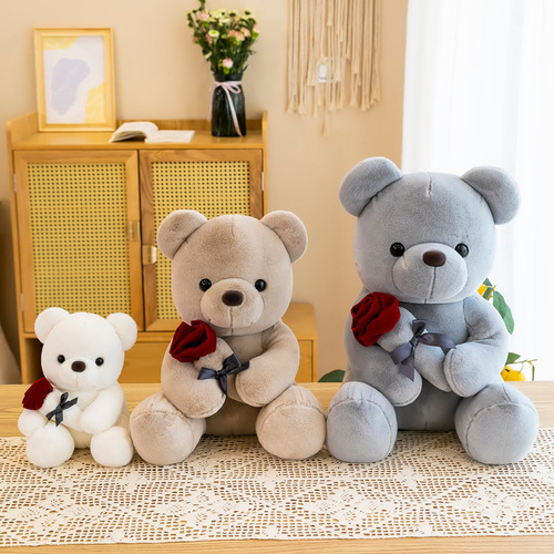 Chinese Valentine's Day Romantic Bear Doll Holding Flowers Bear Plush Toy Valentine's Day Gift Doll Sleeping Pillow Wholesale