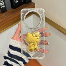 iPhone15pro手机壳金箔闪粉立体猫咪马上有钱潮适用mate70/p80pro