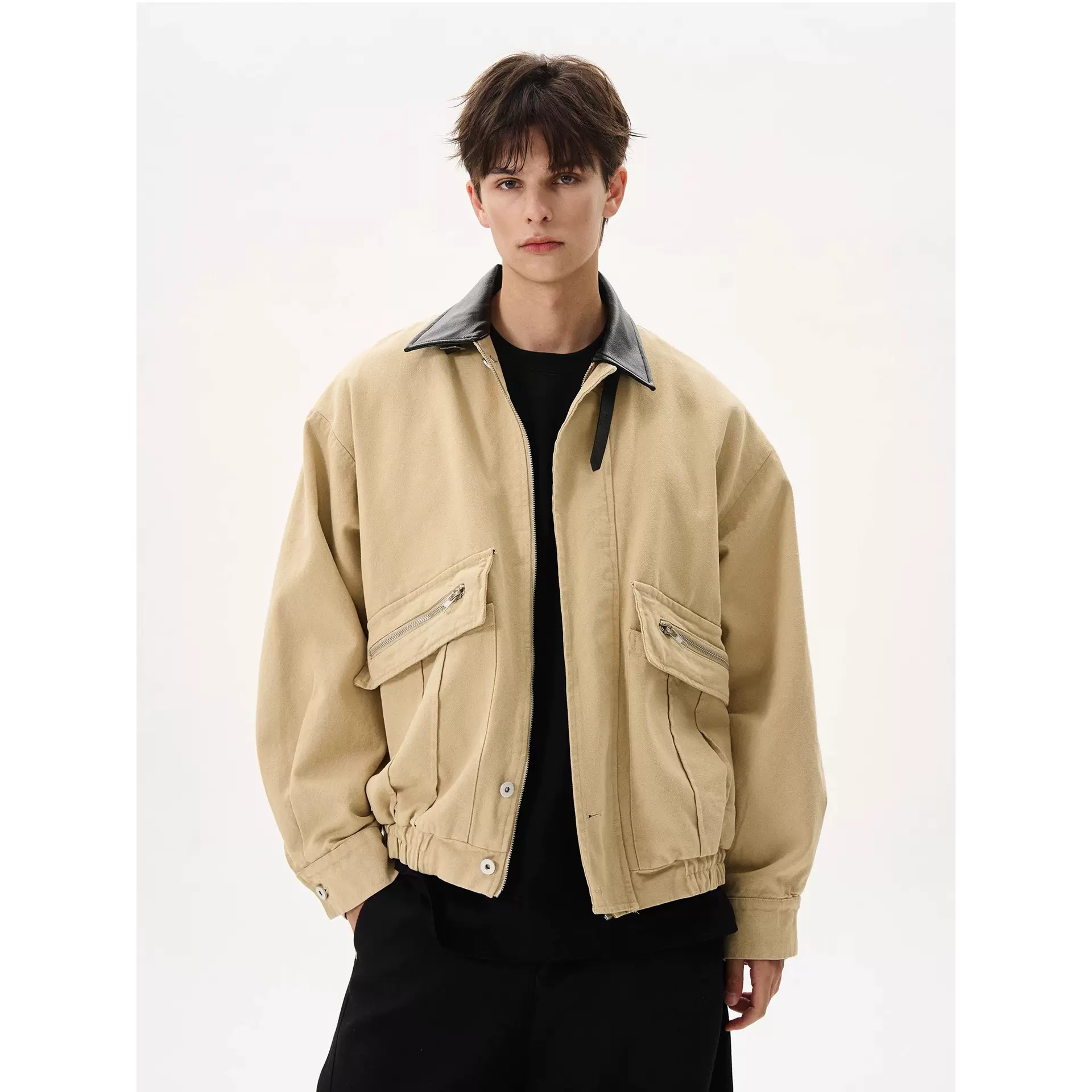 工装巴恩风翻领皮领夹克男2025年春秋季新款美式cleanfit外套上衣