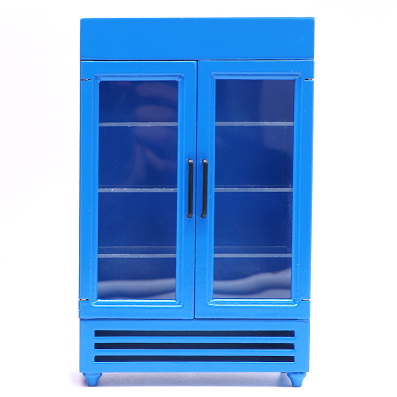 1:12 Dollhouse mini muebles de madera refrigerador tienda micro escena bebidas color congelador