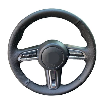 Steering wheel cover — Steering Wheel Cover Bc-011 - faux-leather-hand-stitched-steering-wheel-cover-black-hole-on-both-sides-black-line