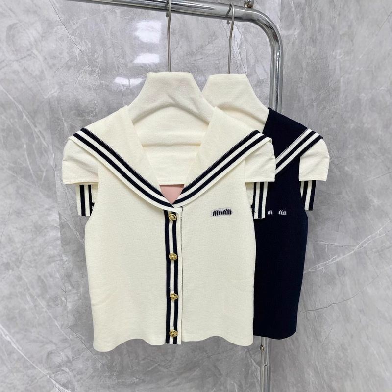 Haute Couture Meow Series 25 Summer New Age-Reducing Fashion Temperament College Style Contrast Color Navy Collar Knitted Cardigan Vest for Women