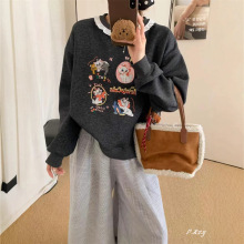 015 冬季新款女式卫衣韩版宽松休闲卡通圆领加绒加厚女士长袖卫衣
