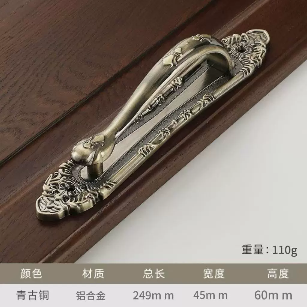 Дверная ручка в европейском стиле из antique brass, пара, скрытый монтаж, разные размеры (K390–K393)