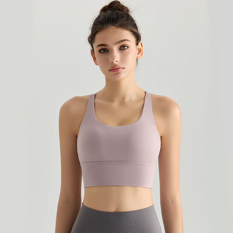 LAHN-Sujetador deportivo de yoga para mujer, estilo de chaleco, parte de atrás bonita, cruzada larga, parte de atrás bonita, copa sólida, envoltura de burbujas, ropa exterior para fitness