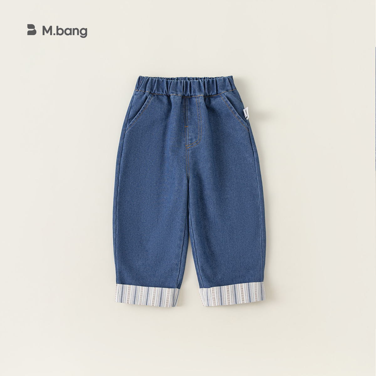 INSbobo Children's Casual Straight Pants Trendy 2024 Summer Boys Jeans Striped Stitching Pants XK84093