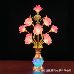 七色led蓮花灯仏供灯家庭用仏堂灯瑠璃花瓶灯供養観音仏灯仏前供灯