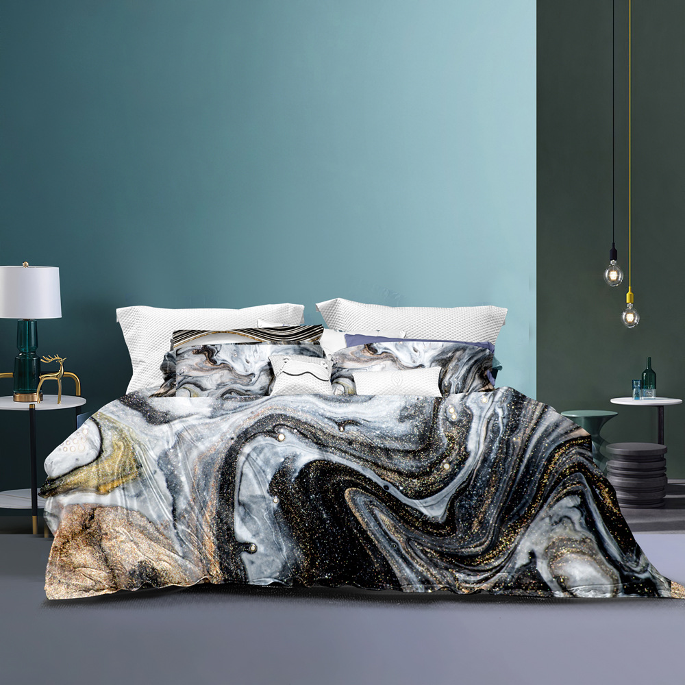 3D nieuw digitaal geprint stenenpatroon goud 90g mat beddengoed_voghion.com