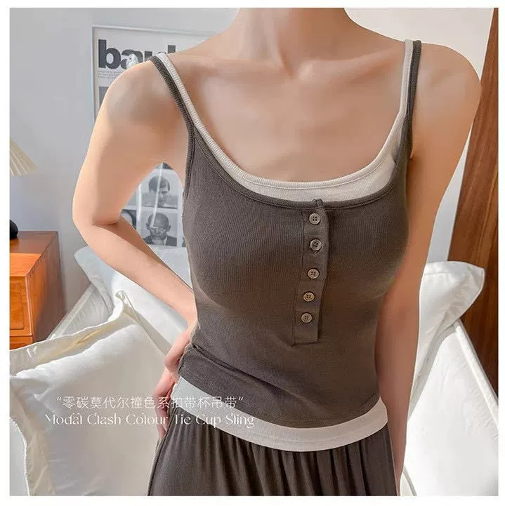 Приталённый топ‑маечка с чашками, женский на плечах, базовый вариант, one size (80–125 цзинь)