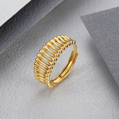 New minimalist INS cool hollow bone pattern titanium steel ring for women, retro fashionable adjustable finger ring