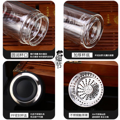 雙層耐熱玻璃杯男女士水杯子大容量辦公泡茶杯直身小巧便攜200ml