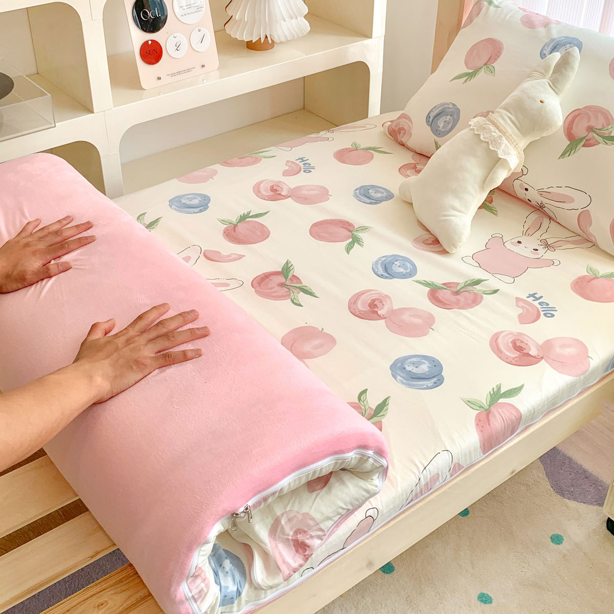 Colcha de cama de algodón de una sola pieza cubierta de cama individual de algodón para dormitorio de estudiantes cubierta protectora de colchón para niños con todo incluido disponible de doble cara