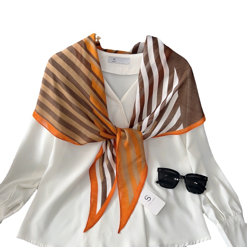 Elegante bufanda pequeña a rayas de color a juego ins primavera y verano camisa simple banda de pelo estilo coreano decorativo profesional bufanda pequeña para mujeres