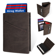 跨境热销皮革钱包RFID高级感金属卡套自动弹卡式轻薄便携防盗卡包