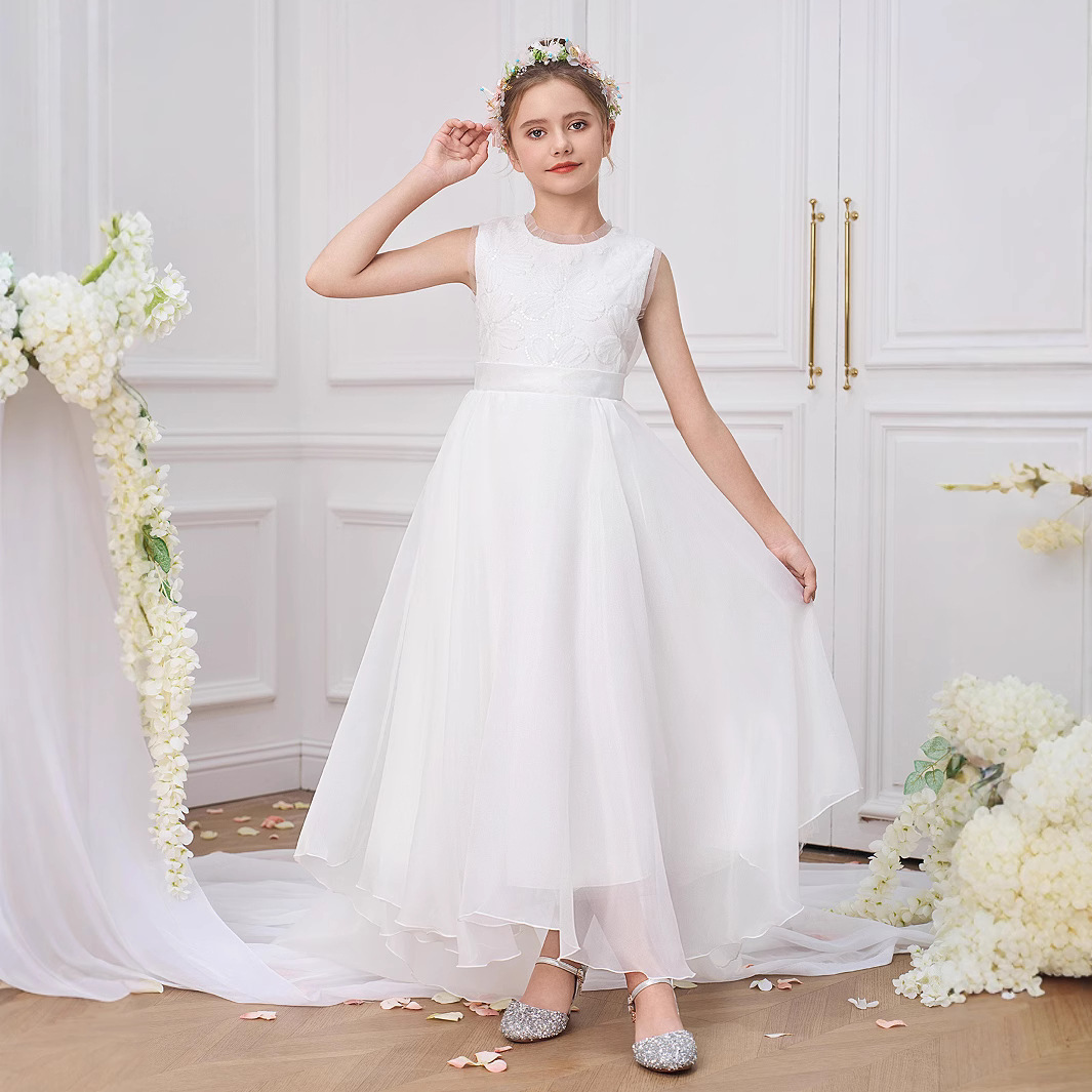Vestidos para niños, vestidos de princesa, faldas de malla de moda, vestidos de fiesta para niñas de flores de tela forjada