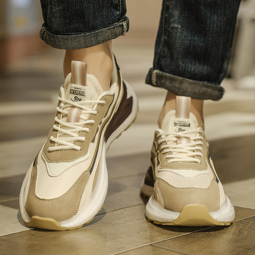 Men's Spring Mesh Casual Sneakers - Versatile Men's Running Shoes with a High-End Feel, Shock Absorption, Thick Sole Loafers - Trendy Shoes