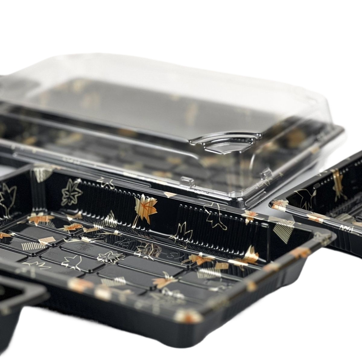 Caja de sushi rectangular desechable de oro hoja de arce comercial puerra arroz envuelto anti-neblame cubierta alta venta directa