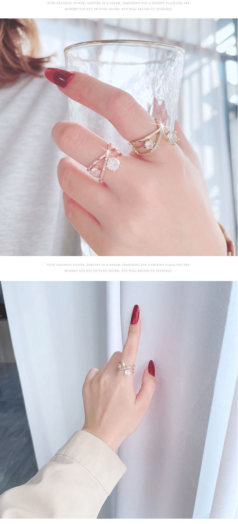 Simple Style Solid Color Copper Plating Inlay Artificial Diamond Rings 1 Piece