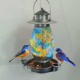 太阳能灯喂鸟器马赛克玻璃户外林园悬挂LED灯鸟类喂食喂水两用灯