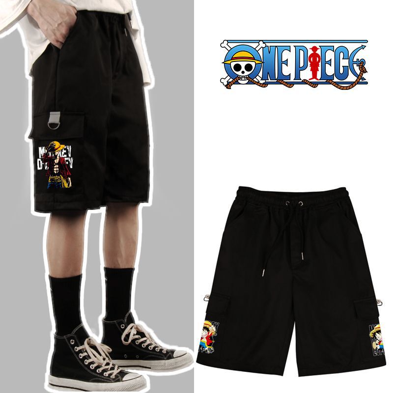 One Piece Anime Cargo Shorts Luffy Two-Dimensional Peripheral Summer Trendyy Loose Micro-Elastic Casual Shorts Men's Clothing
