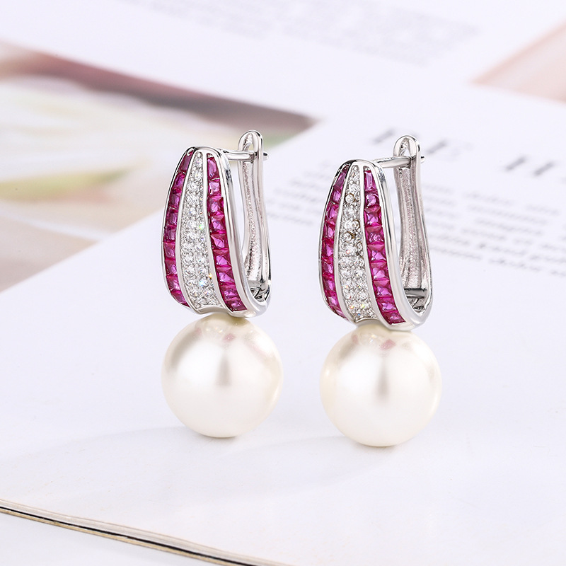 2024 nuevo estilo Zhuang Shengsheng joyería fondo de cobre chapado en oro simulación color tesoro perla temperamento pendientes pendientes pendientes 12mm al por mayor