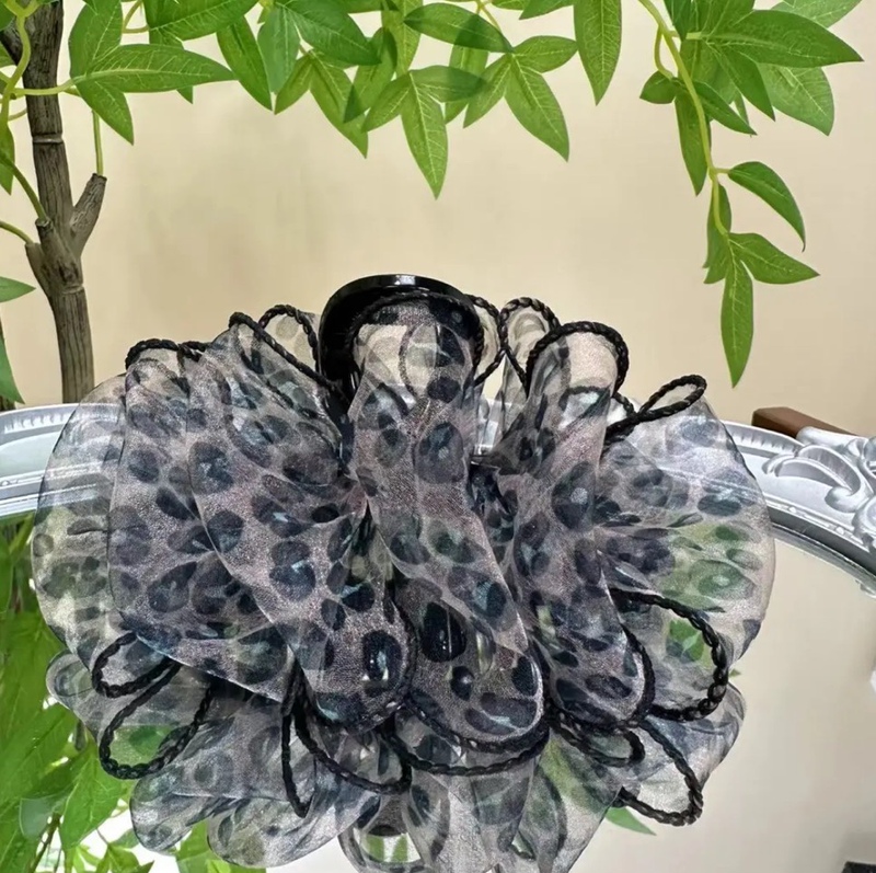 2024 Leopard Print Korean Style Chiffon Organza Clip Lace Hair Clip Spring and Summer New Casual Hair Accessories
