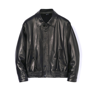 First-Layer Goatskin Lapel Off-Shoulder Casual Version Hong Kong Style Short Loose Jacket