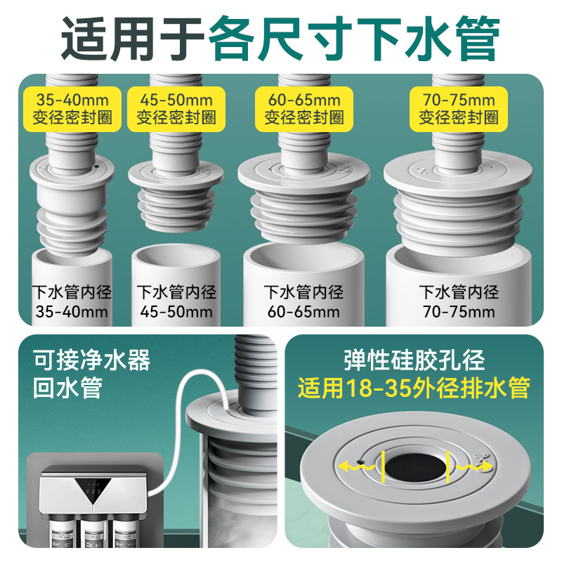 Tubería de alcantarillado desodorante anillo de sellado enchufe cocina mano lavado plato cuenca lavadora desagüe desodorante tapón artefacto