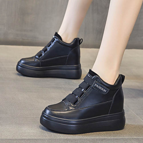 2024 new autumn and winter new height-increasing short boots for small people, thick-soled platform genuine leather casual thick-soled high-top shoes