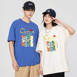 短袖T恤男夏季新款美式复古潮牌港风休闲体恤宽松情侣纯棉打底衫