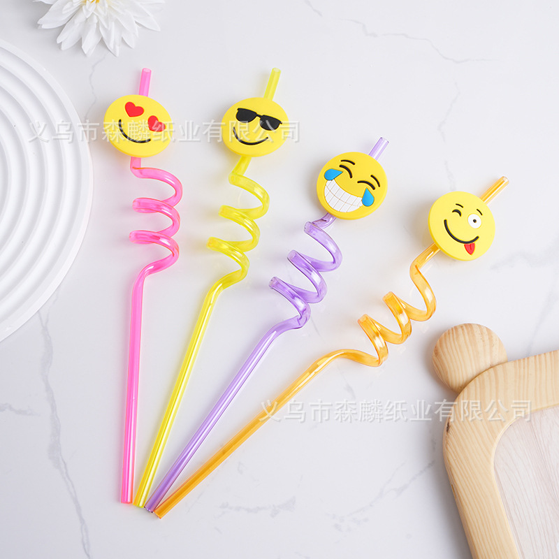 Transfronterizo Amazon dibujos animados forma paja creativa fiesta de cumpleaños decoración espiral curvado arte paja al por mayor