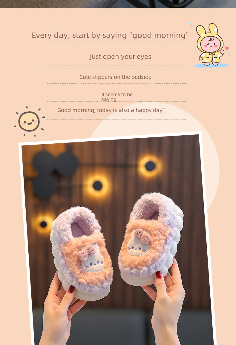 Pantofole invernali per bambini in cotone per ragazzi e ragazze, con tacco a spillo, foderate in pile caldo, fondo spesso, cartoni animati, casa, scarpe in peluche di cotone per bambini_voghion.com