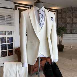 跨境新款商务休闲男三件套新郎西装男婚礼宴会大码新郎婚礼礼服
