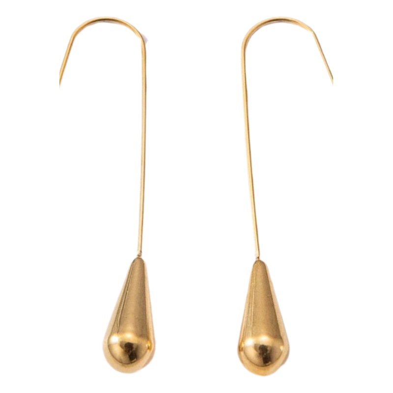 Pendientes de acero de titanio gota de agua de acero inoxidable pendientes en forma de espalda largos y versátiles pendientes de mujer de moda estilo coreano de alto sentido