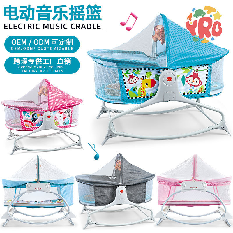Cross-Border Baby Rocking Bed, Foldable Bed Bell Awning, Multifunctional Baby Soothing Bed, Children's Baby Coaxing Artifact Wholesale