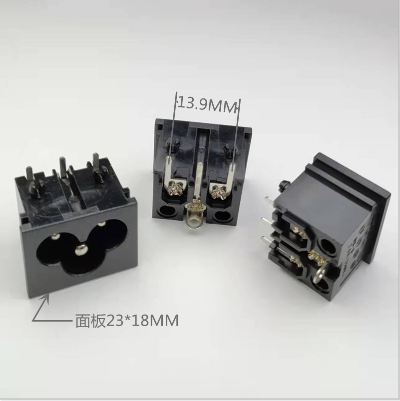 AC-031B全铜 AC电源插座三芯 梅花头三针卡式插座 带接地脚插座