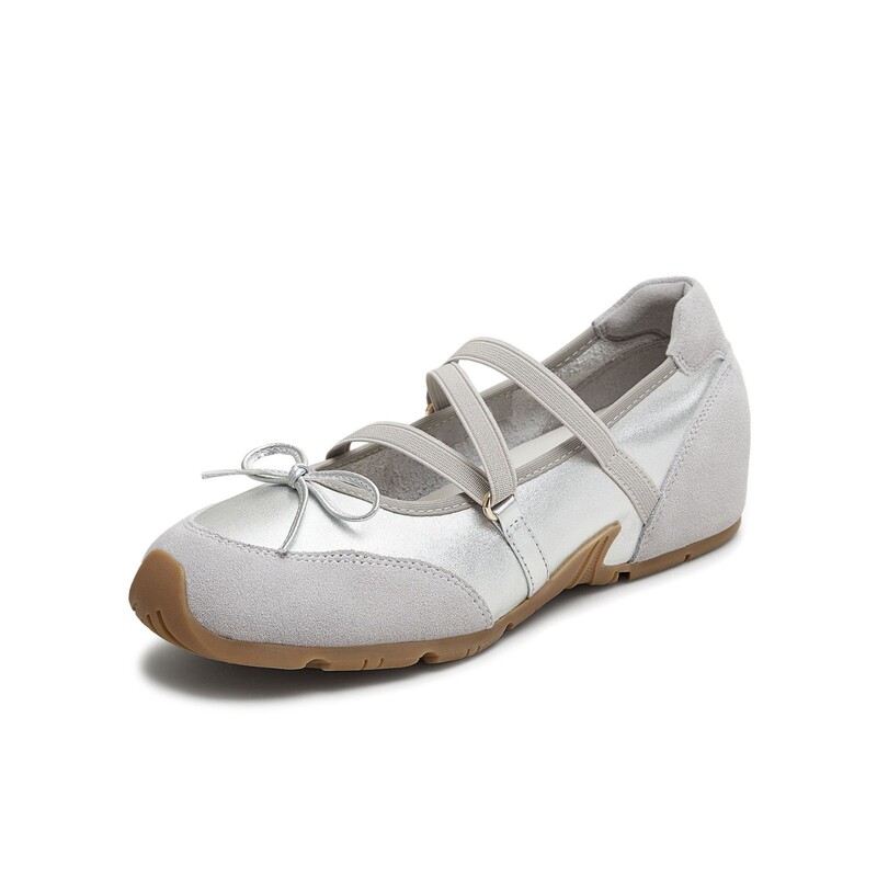 Celebrity-Inspired Style~ Sports Ballet-Style Mary Jane Shoes for Women, 2026 Spring New Model, Silver Cross-Strap Shallow Single Shoes Celebrity-Inspired Style~ Sports Ballet-Style Mary Jane Shoes for Women, 2026 Spring New Model, Silver Cross-Strap Shallow Single Shoes
